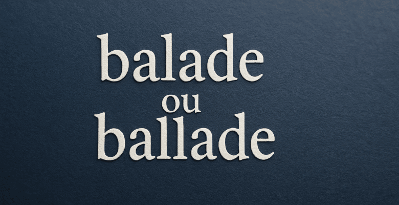 expression "balade ou ballade" &eacute;crite sur un fond bleu marine avec eciture blanche